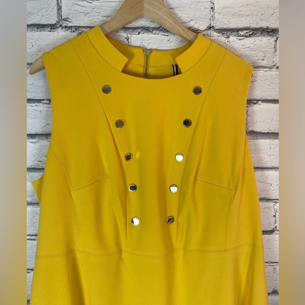 Tommy Hilfiger Yellow Mock Neck Sleeveless Dress Gold Buttons Modern 20W NWT - Picture 4 of 15